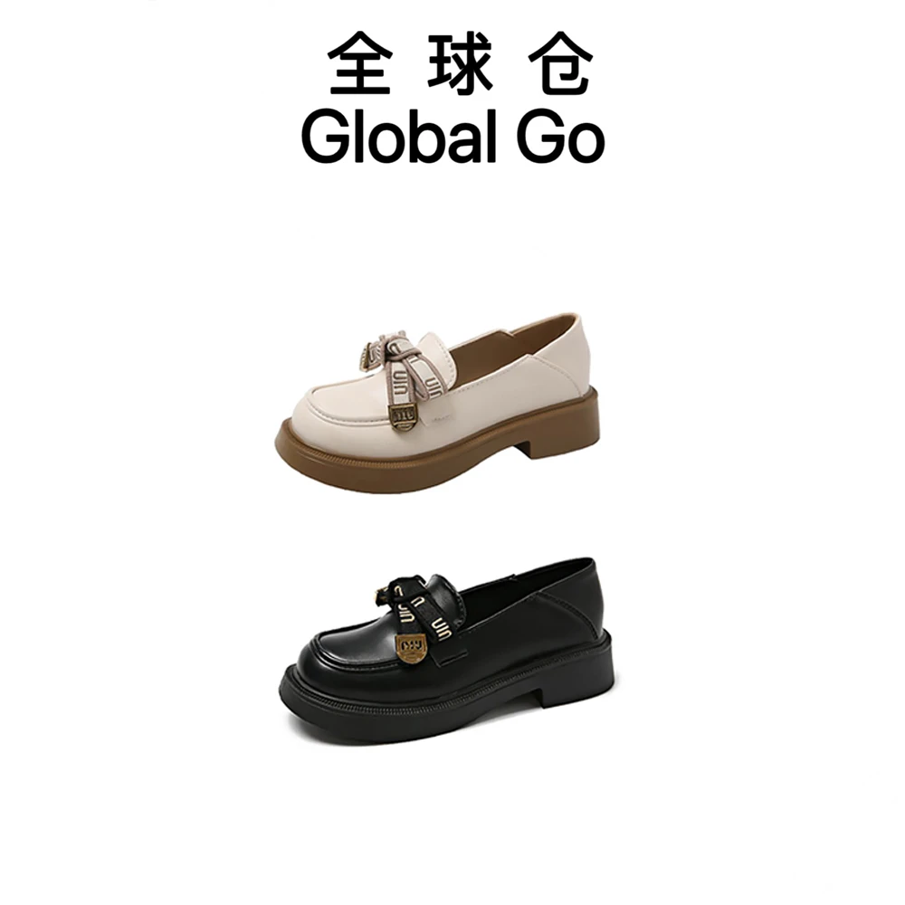 【全球仓Global Go】法式粗跟玛丽珍鞋2025新款蝴蝶结一脚蹬乐福鞋