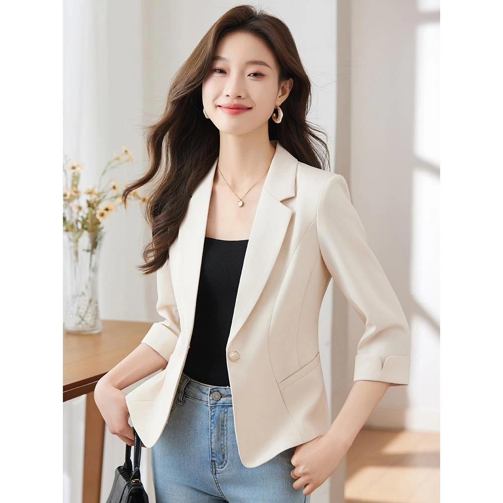 七分袖小西装外套女夏季薄款2026新款小个子短款修身休闲西服上衣