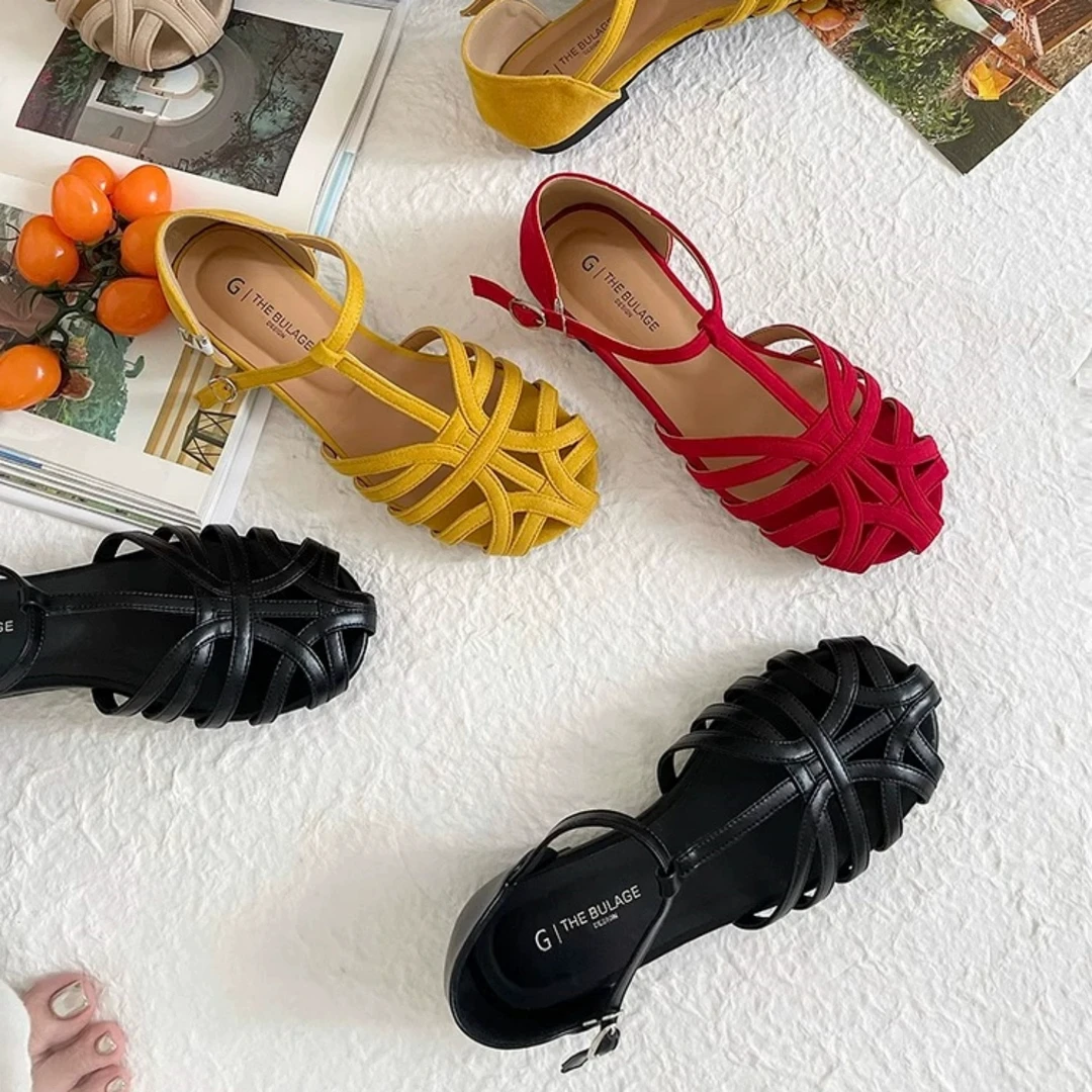 2025新款夏季配裙子凉鞋女夏外穿平底包头编织妈妈罗马凉鞋猪笼鞋