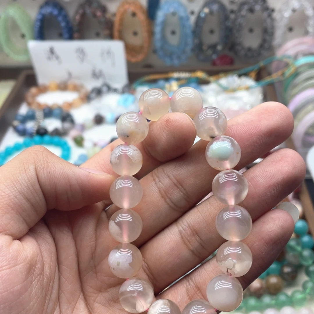 烟晶银S925镶嵌手链12.8咪樱花玛瑙