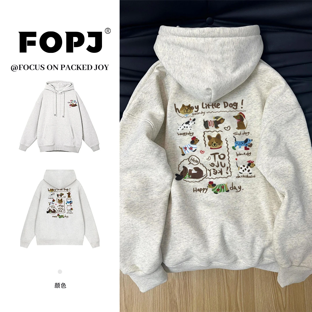 FOPJ韩系学院风加绒连帽卫衣女秋冬季保暖慵懒感时尚百搭气质上衣