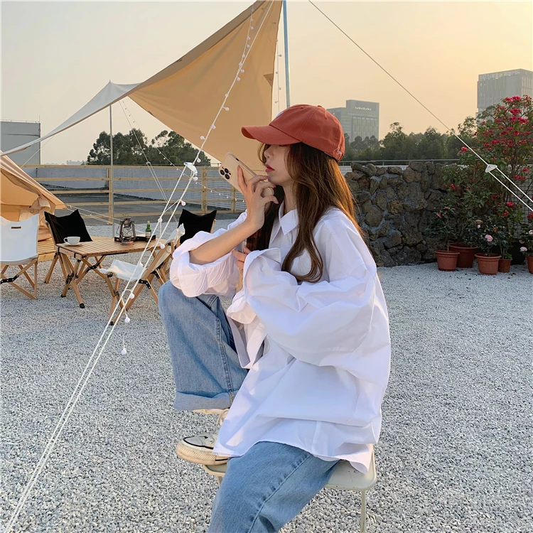 白色法式防晒长袖衬衫女春季宽松高级感设计独特外套休闲