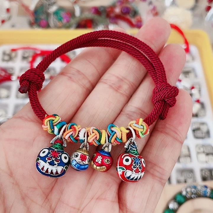 珐琅吊坠足银吞金四口