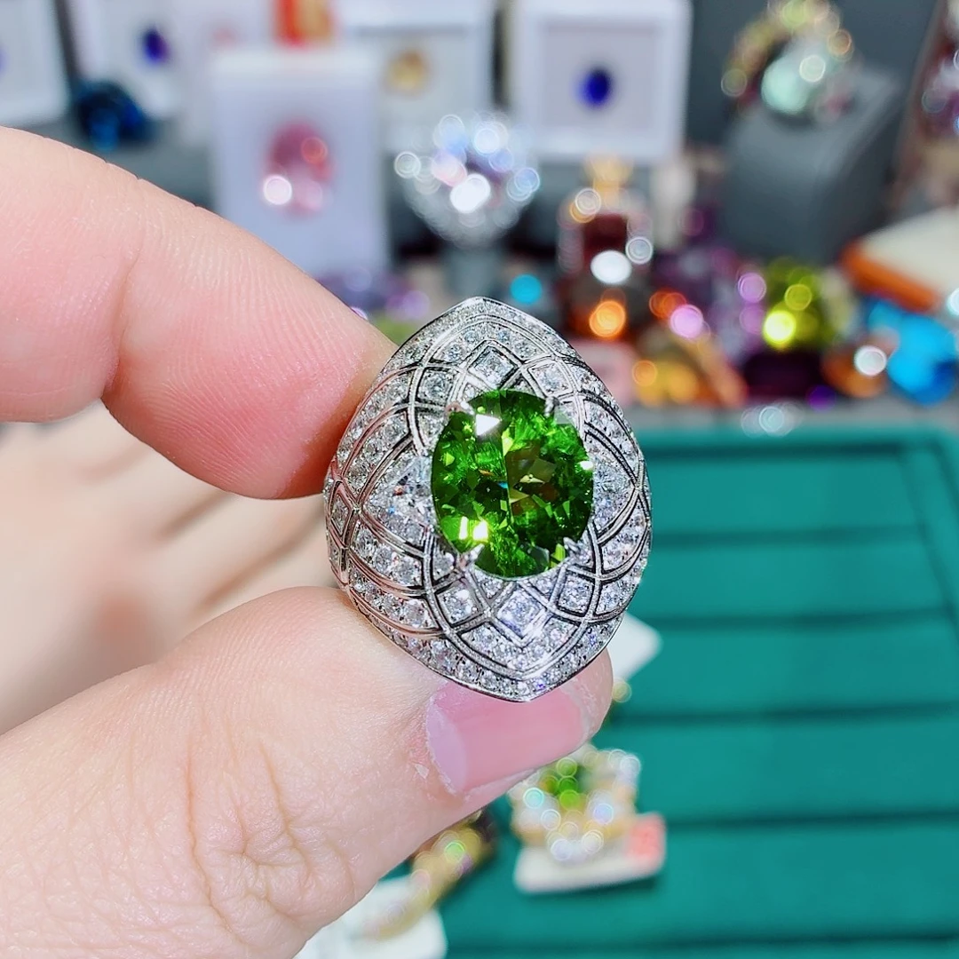 D***丹戒指银S925镶嵌橄榄石