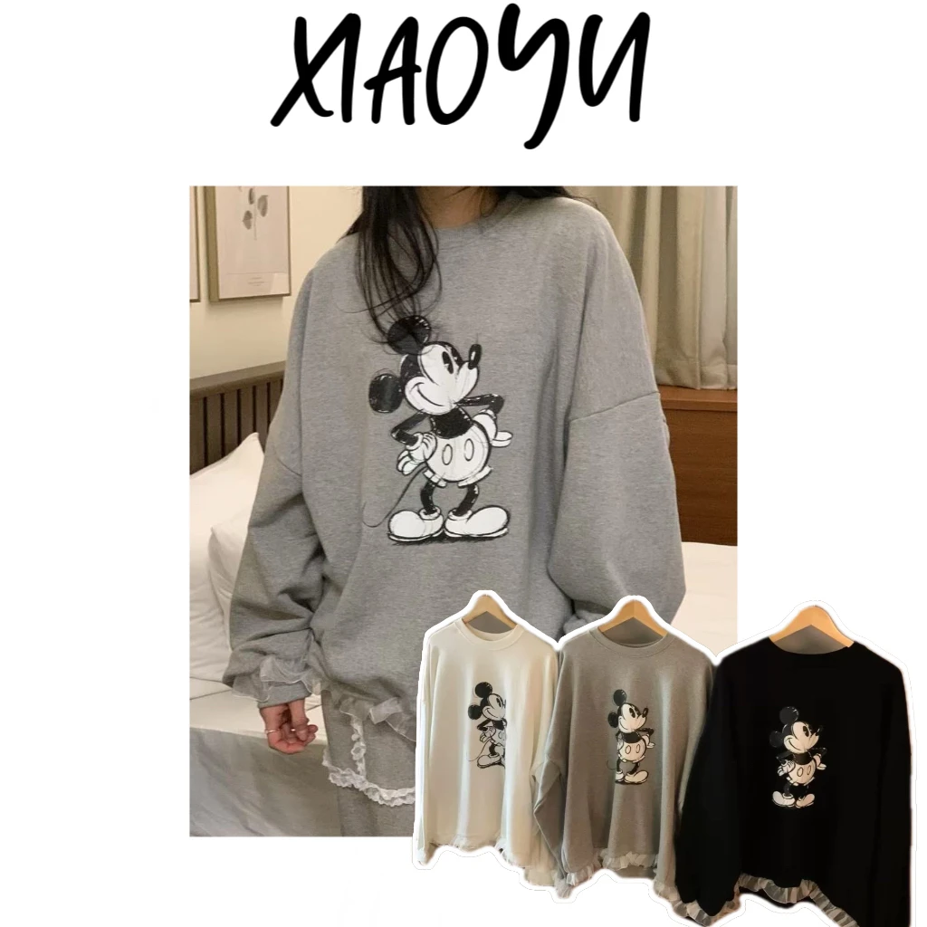 【老鼠花边卫衣】S韩系重工设计款花边手绘老鼠套头卫衣百搭显瘦