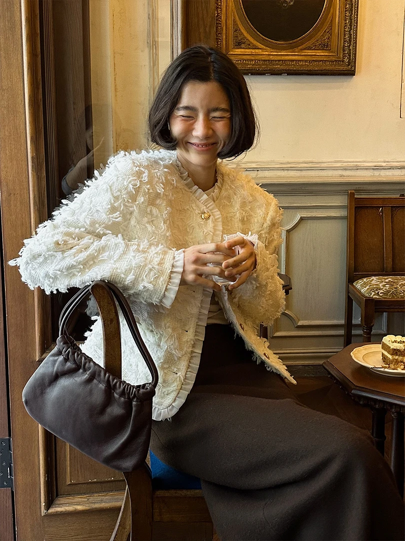 【素简】冬季新款气质木耳边流苏经典H型短款小香风短外套05605