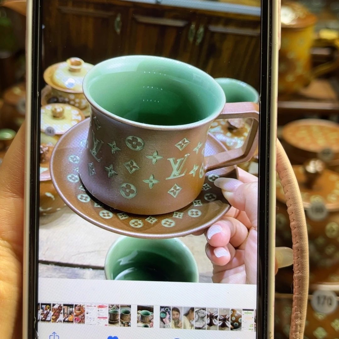 @***）草木灰老花咖啡杯