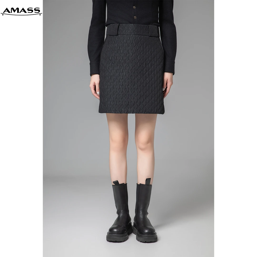 AMASS/阿玛施尝鲜款高腰棱格A字半裙时尚百搭马甲女装短款5200340