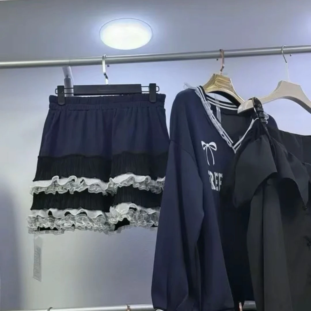 秋冬卫衣韩系蕾丝V领套装