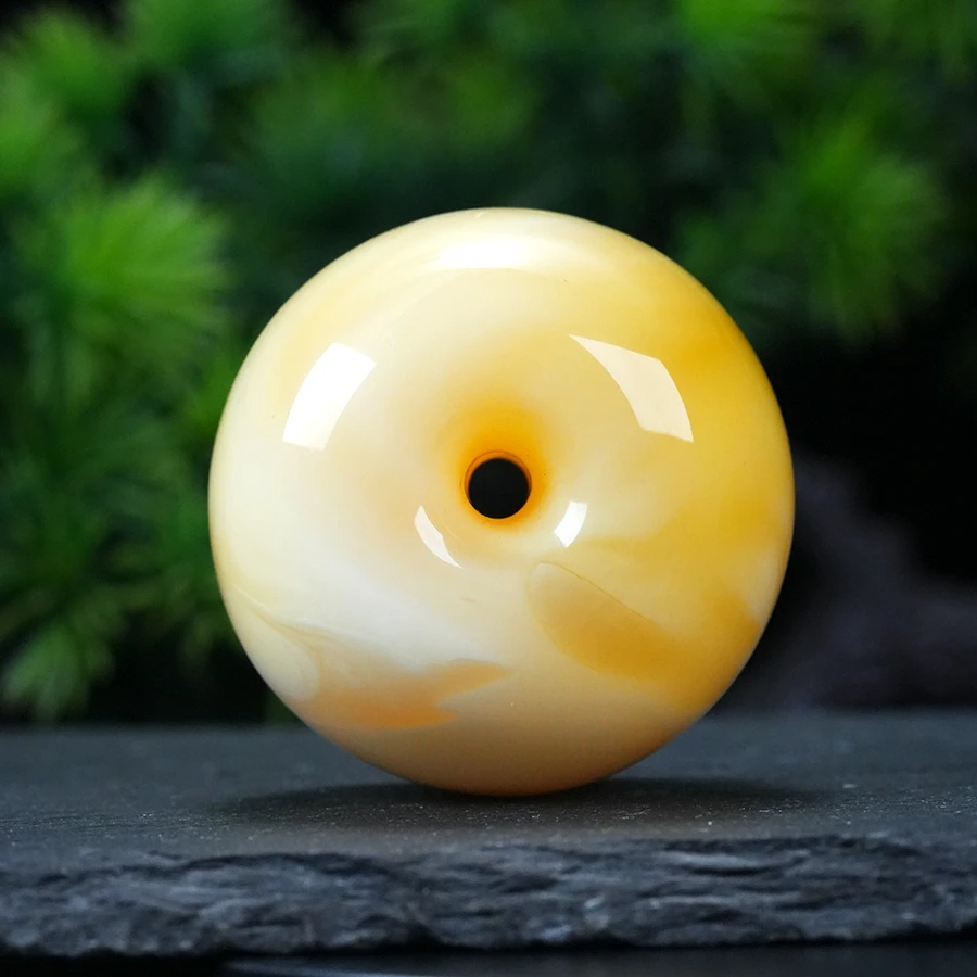 焦皮浓黄白蜡墩子吊坠纯天然原矿琥珀蜜蜡虎皮平安扣单珠毛衣链