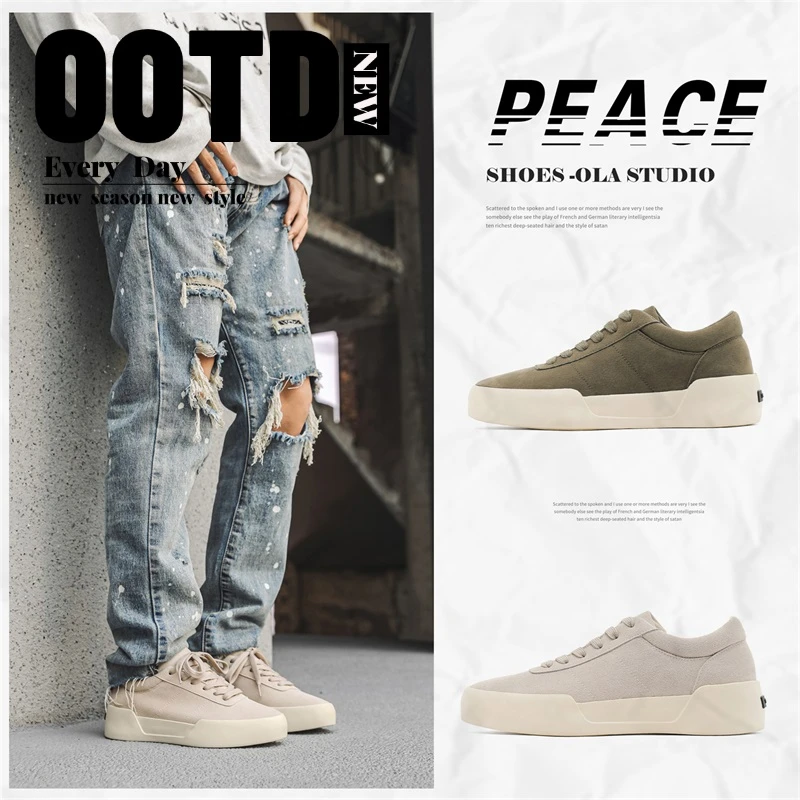 MAC JODN小众日系简约帆布鞋厚底增高时尚潮板鞋美式高街运动男鞋