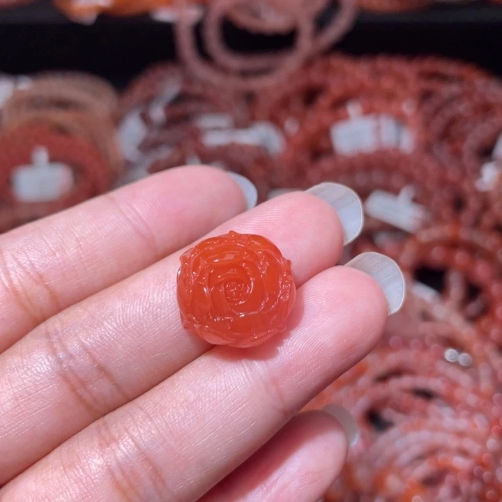 南红玛瑙牡丹花打孔备注345未镶嵌