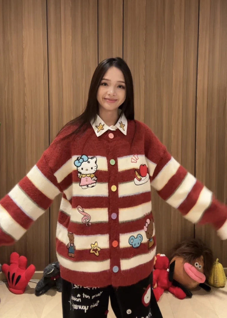 【红白条纹音符KT毛衣】R77新款原创刺绣设计时尚毛衣男女同款