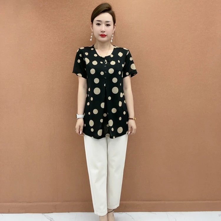 2025新款常规圆领中长款休闲风中老年女装夏季大码莫奈花园风