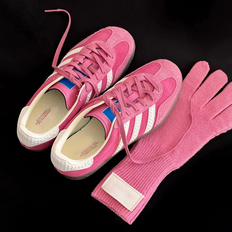 德国正品粉色草莓熊德训鞋女款2025新款夏季复古透气运动休闲板鞋