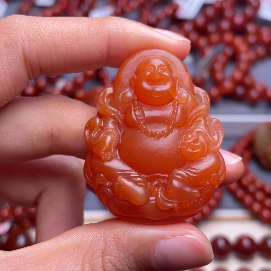 随***扬南红玛瑙未镶嵌其他 精工 保山柿子红笑佛吊坠