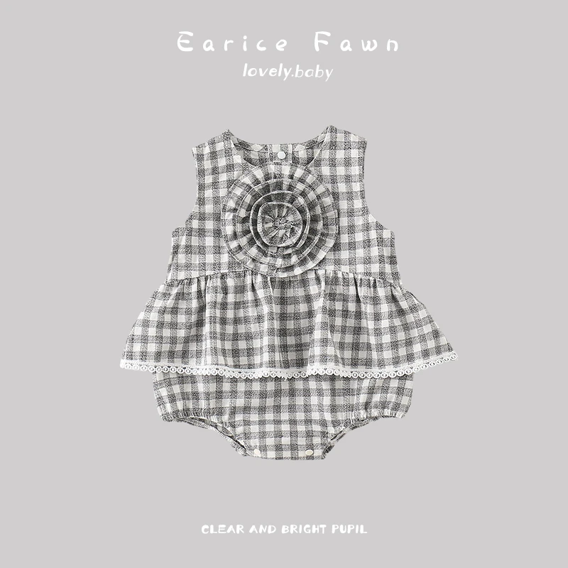 DZ满月女宝宝夏天衣服婴幼儿洋气无袖三角哈衣薄款包屁连体衣周岁