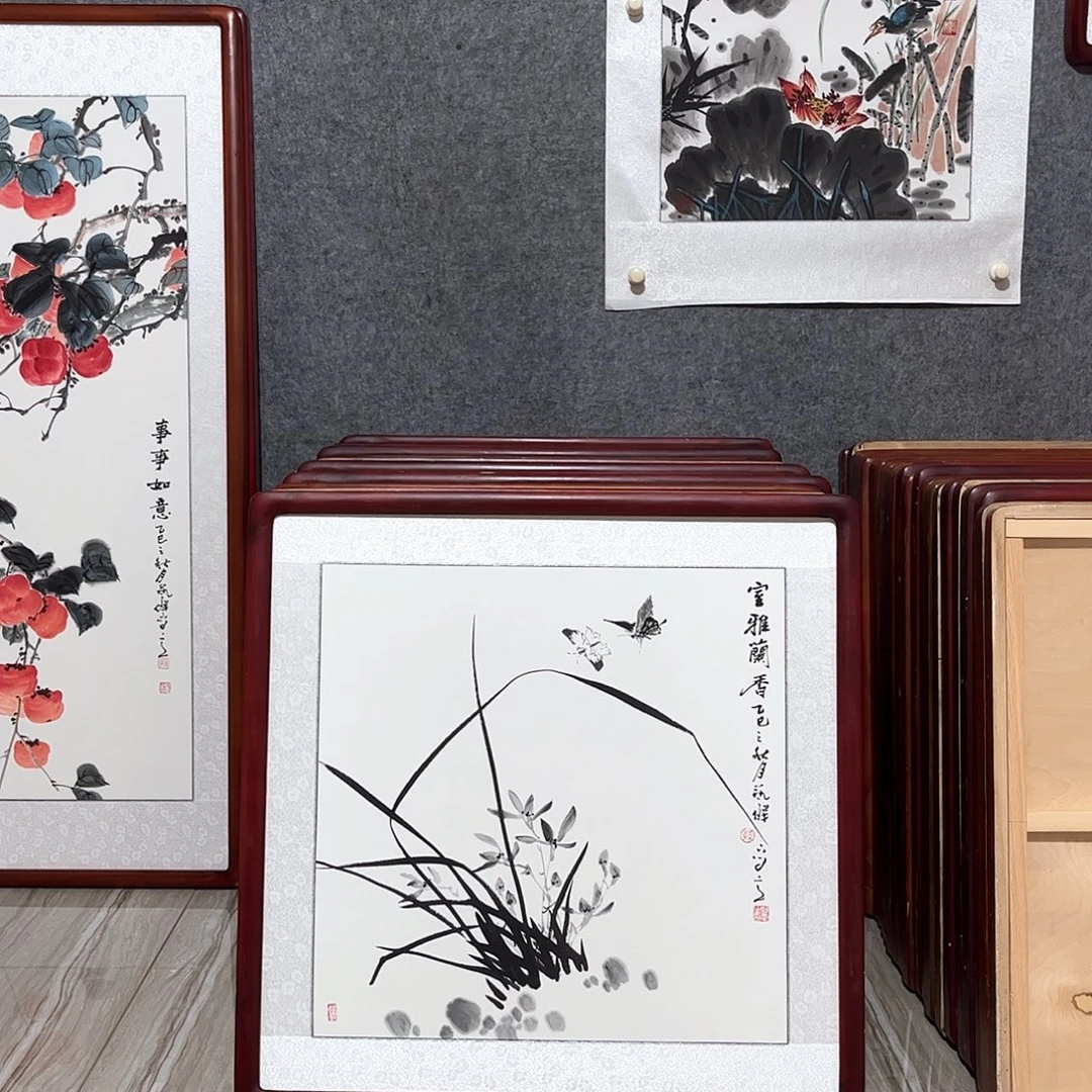 国画书画作品带框63×63