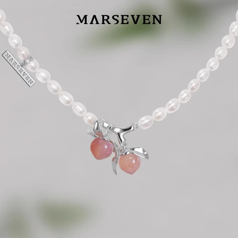MARSEVEN 铜合金项链 野餐2系列双桃子项链原创设计水果气质首饰