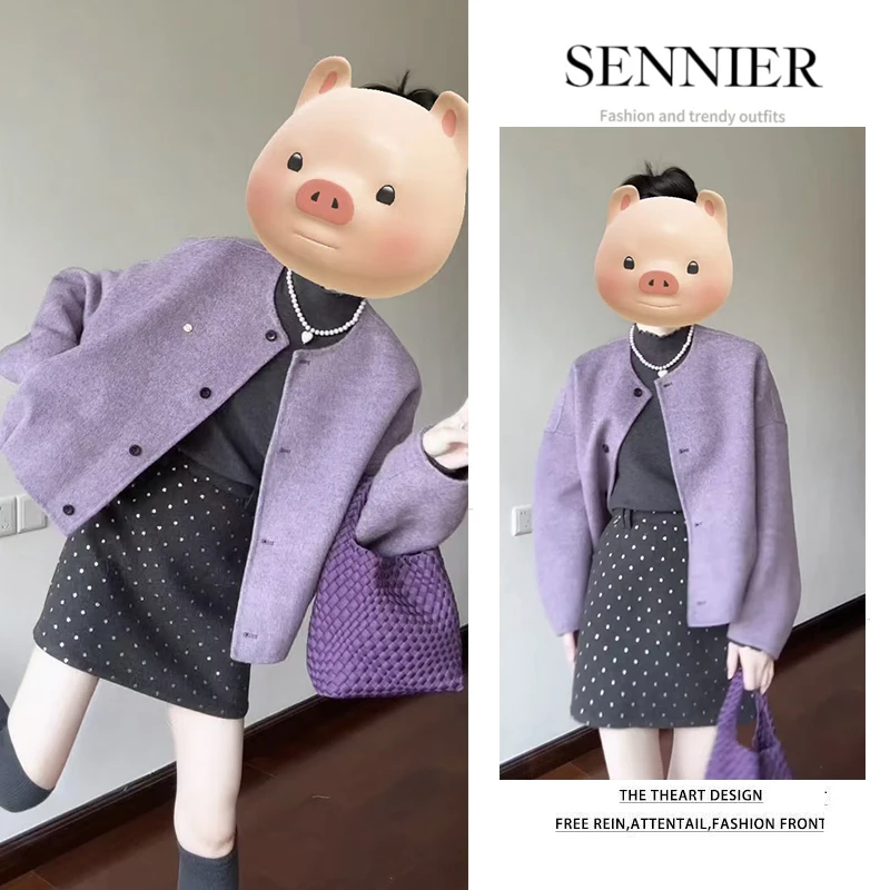 【现货】穿搭女2025新款韩版气质小香风外套打底衫波点短裙三件套