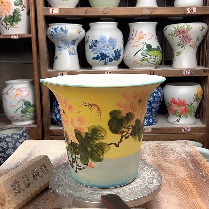 陶斗笠油画牡丹陶瓷陶瓷