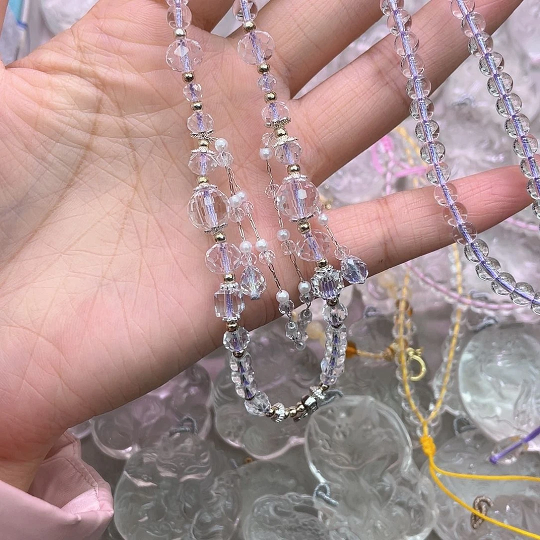 紫色线珠链双链女士