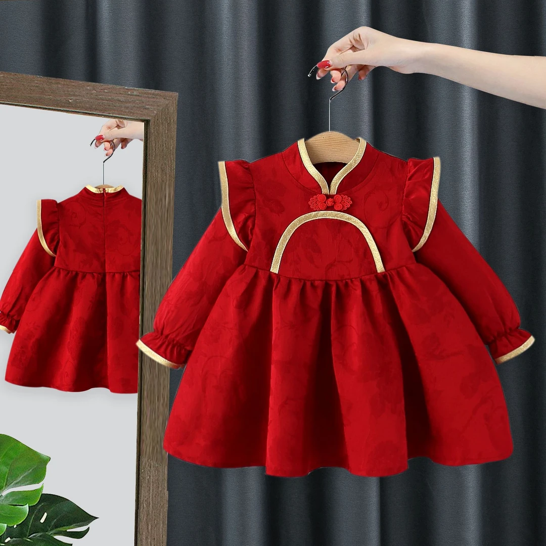 女童连衣裙春秋新款儿童复古旗袍长袖裙子宝宝改良民族风童裙508D