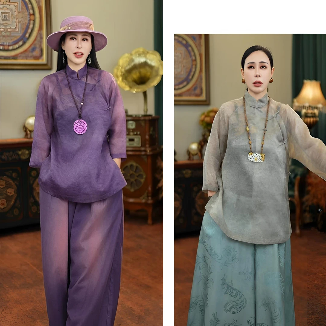 「利琪高订」国风新中式气质轻奢百搭太太服斜襟衬衫上衣A6138