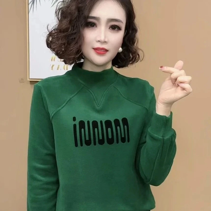 减龄显瘦打底衫上衣女百搭大码半高领时尚洋气网红加绒加厚长袖