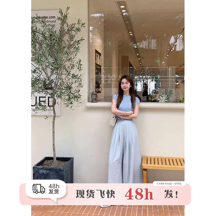 【现货】陳文文【清冷幽梦】夏褶皱透气凉感后松紧腰休闲裤1XXK9858