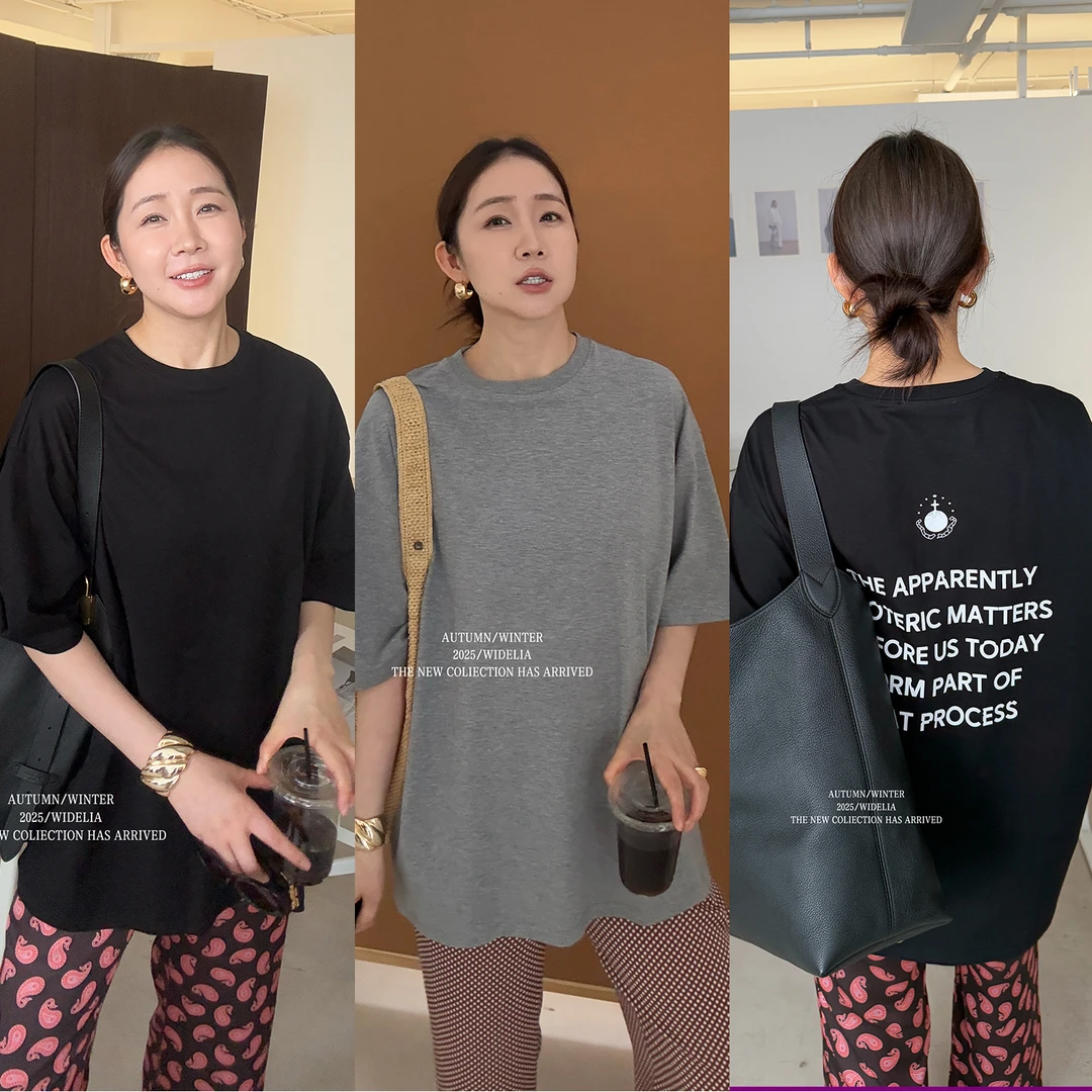 widelia陈姬儿夏季韩版后背英文字母T恤女百搭宽松短袖上衣7289