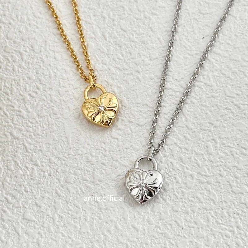 铜合金项链 复古十字架爱心锁简约项链【X821】