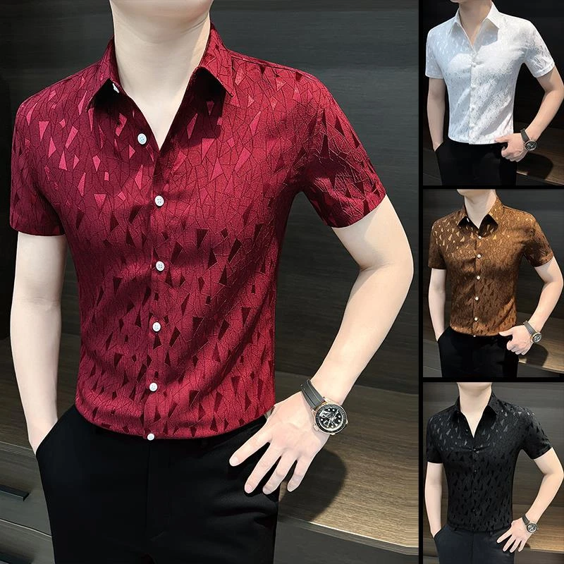 男士花衬衫短袖夏季冰丝发型师潮牌男装高级感歌手演出服拼接衬衣