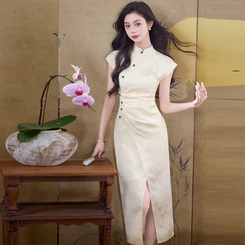 国风气质名媛旗袍2025新款夏季中式绝美高级感提花开叉旗袍