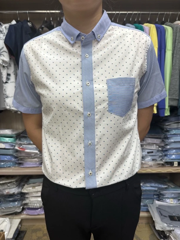 X豆X剪X小碎花3个款高棉轻薄透气短袖衬衫【鸳鸯/白底】