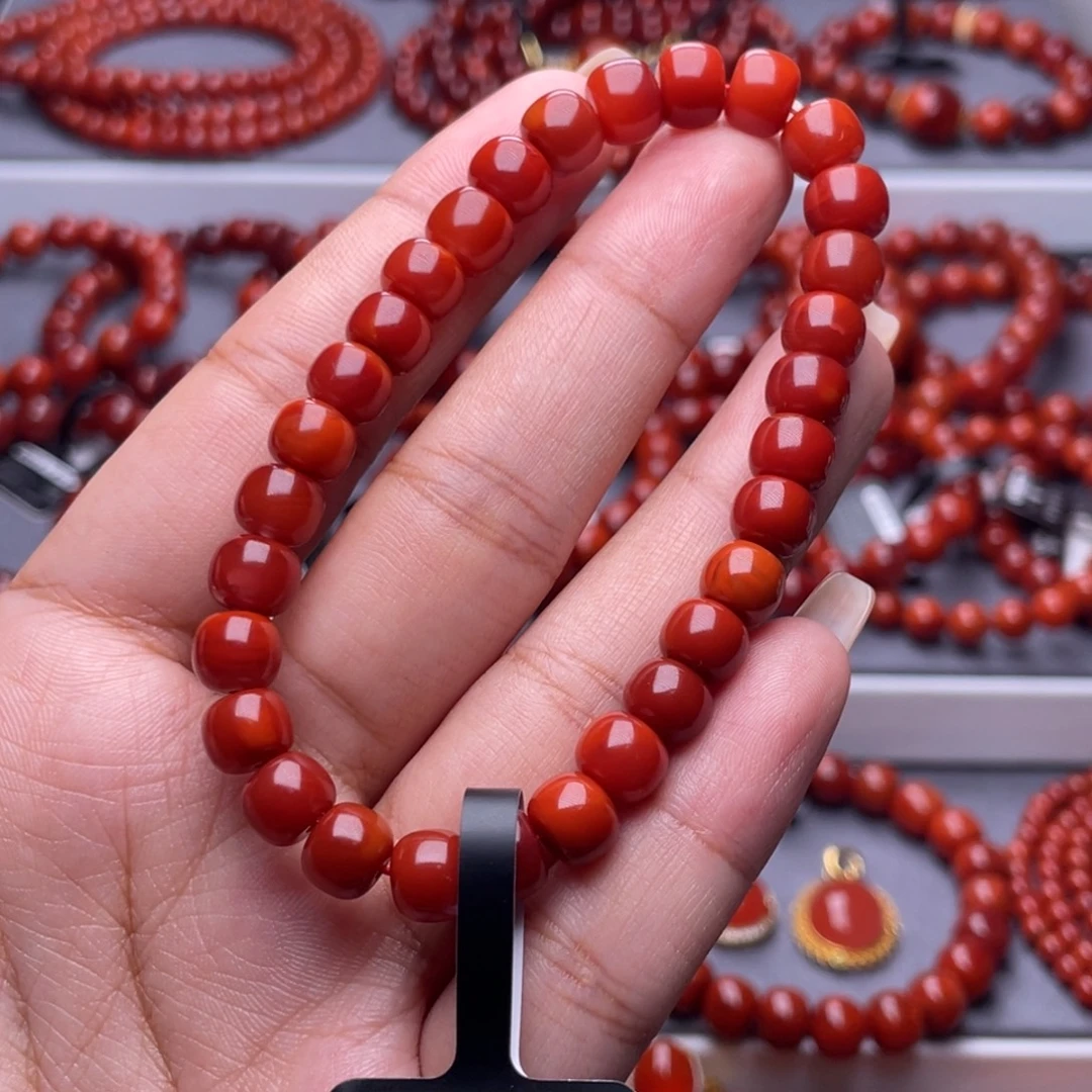 南红玛瑙未镶嵌其他高品7.5mm瓦西玫锦双色手串