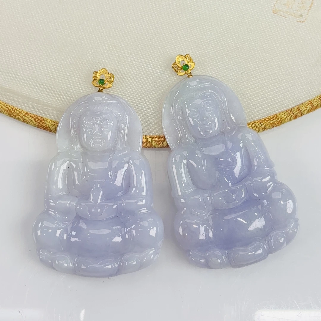 【秋姐家】天然A货翡翠观音吊坠18K镶嵌/多样性发一件&PQGJ648-2