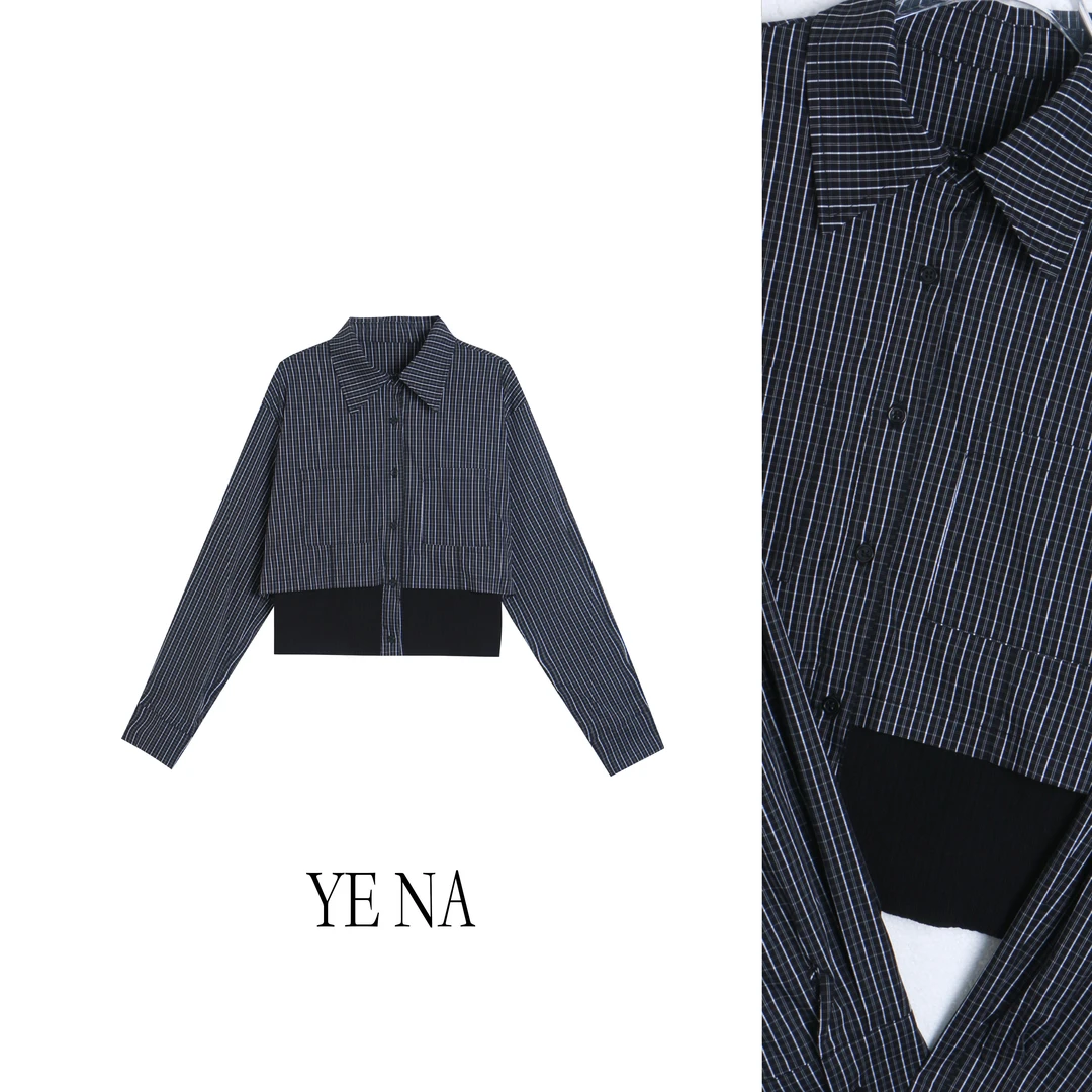 秋季新款时尚潮流百搭小众设计POLO领蕾丝假两件衬衫SY686