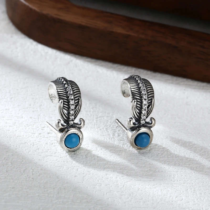 925银耳饰 羽毛耳钉 耳扣 韩版流行精工耳饰