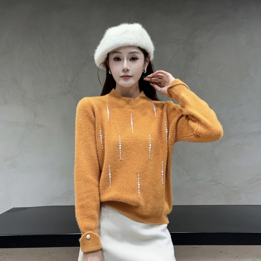 8298时尚百搭半高领长袖针织打底衫女装秋冬内搭上衣