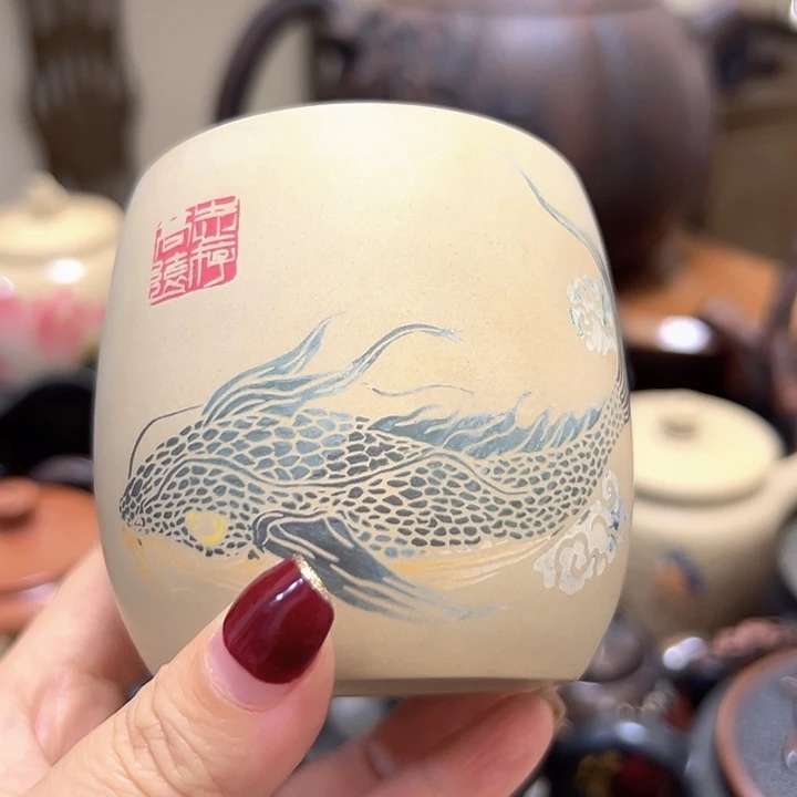 壶建水紫陶白泥主人杯