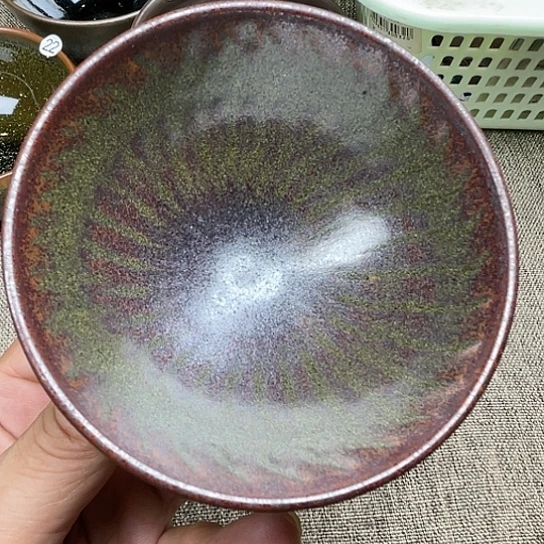 茶盏独*龙窑柴铁锈跳刀平口器型9口径