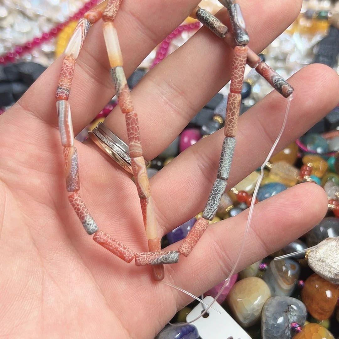 玛瑙/玉髓合金珠宝半成品A604，药霜玛瑙圆管一条3*13mm