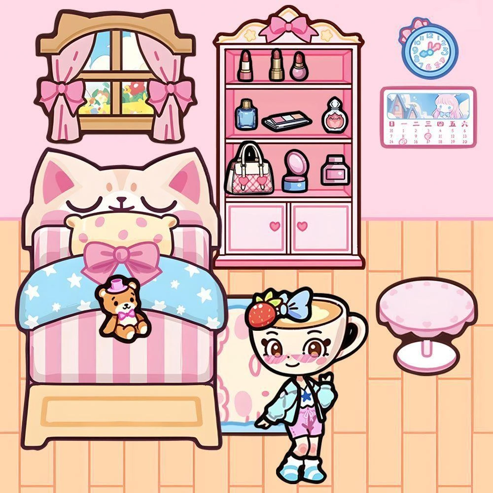 新品外国山海经造景贴纸可爱卡布奇诺小姐场景贴画趣味手账贴咕卡