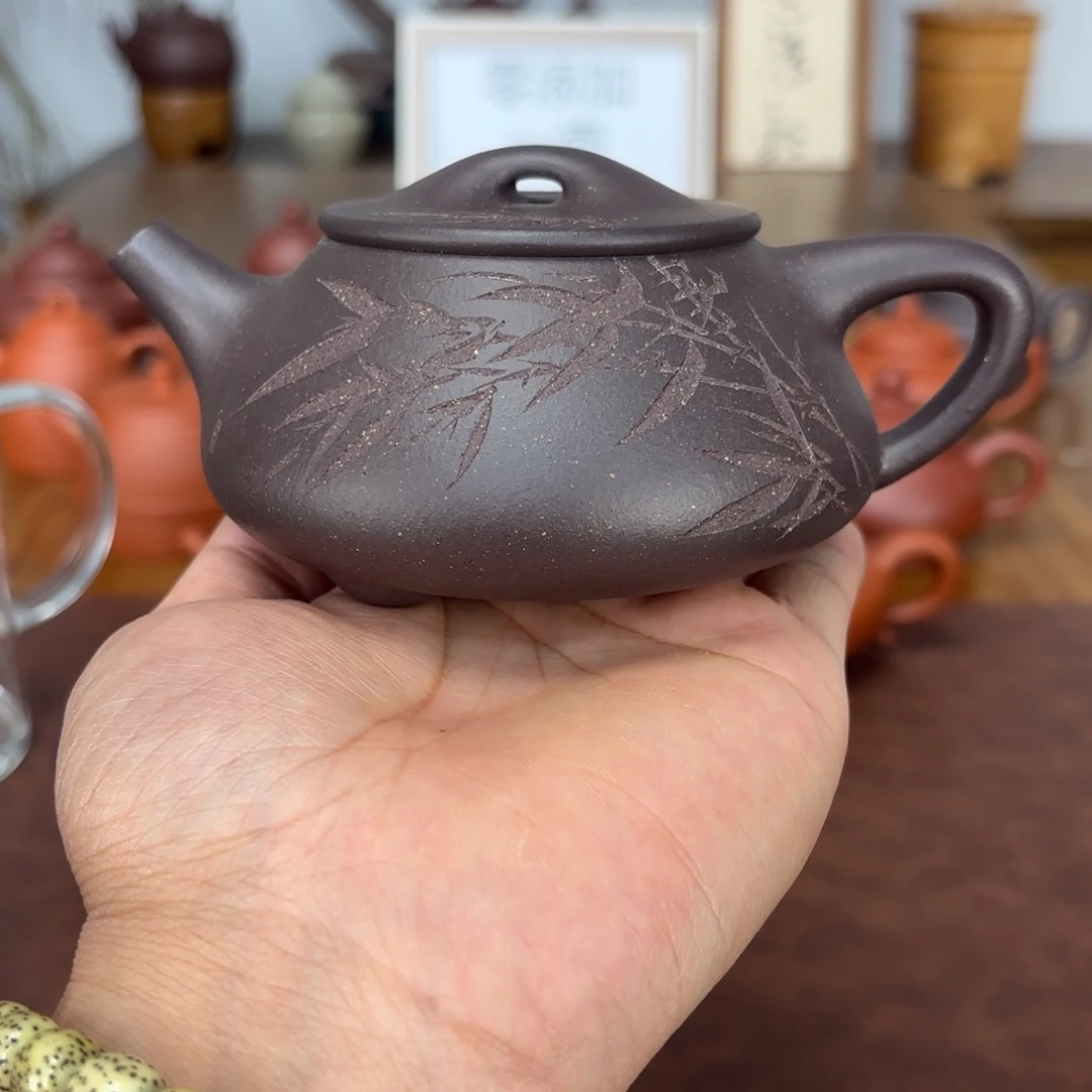 茶壶紫砂景舟石瓢230毫升零添加深井黑紫一物一检测