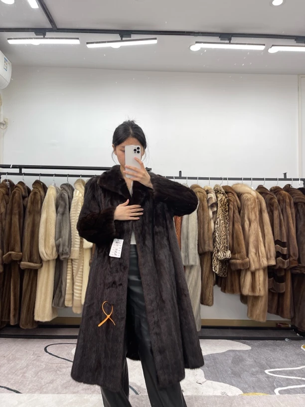 CC185(3XL) 黑茶色中古进口水貂毛外套，肩42胸围118衣长108袖长59