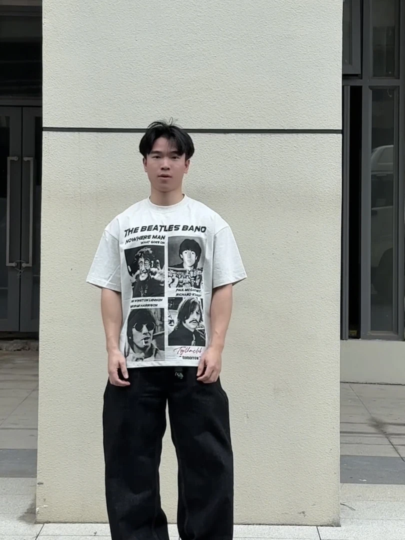 马大哈国潮复古乐队人物数码直喷印花短袖美式街头风重磅纯棉T恤