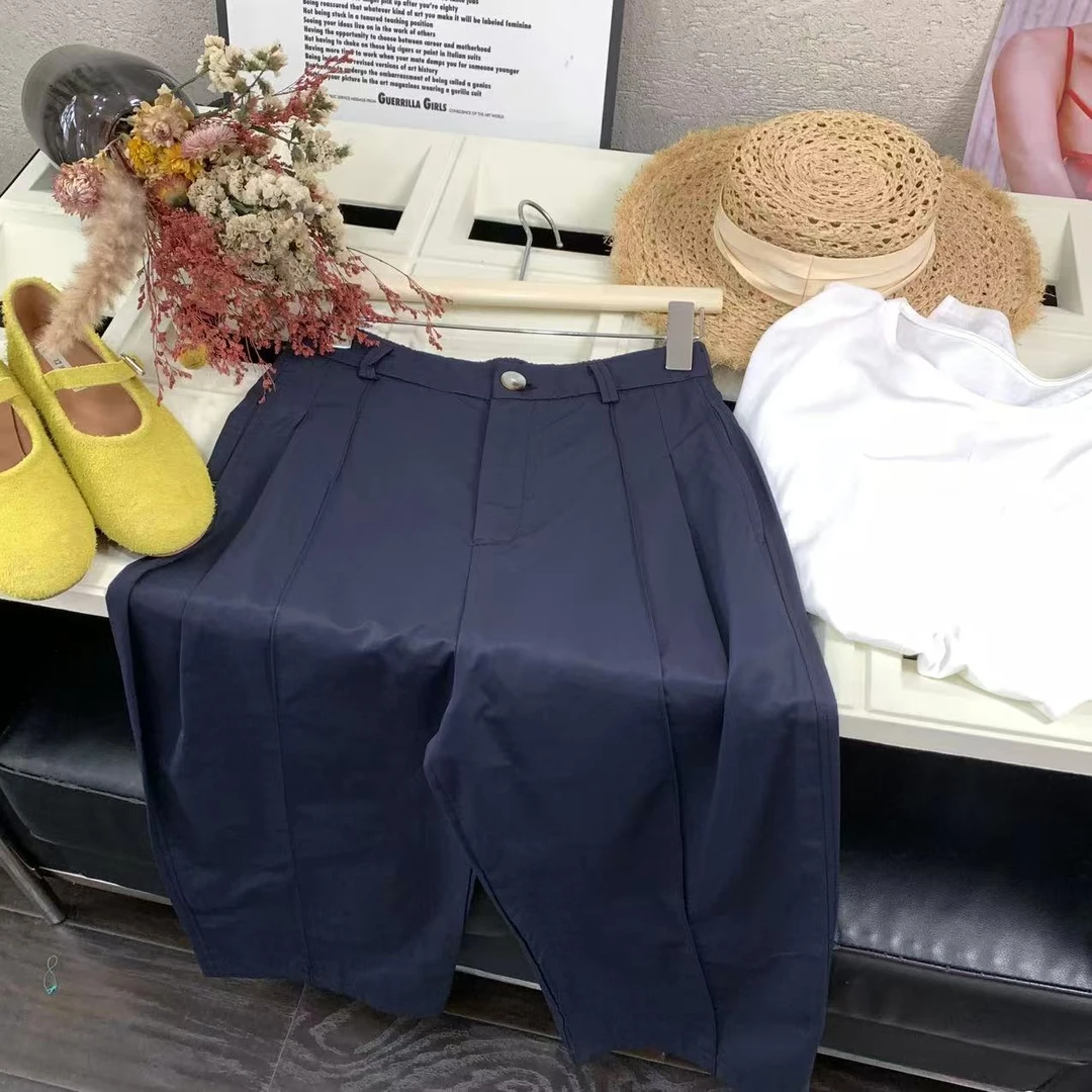 『雨美 Show』2563藏蓝色休闲百搭九分直筒裤