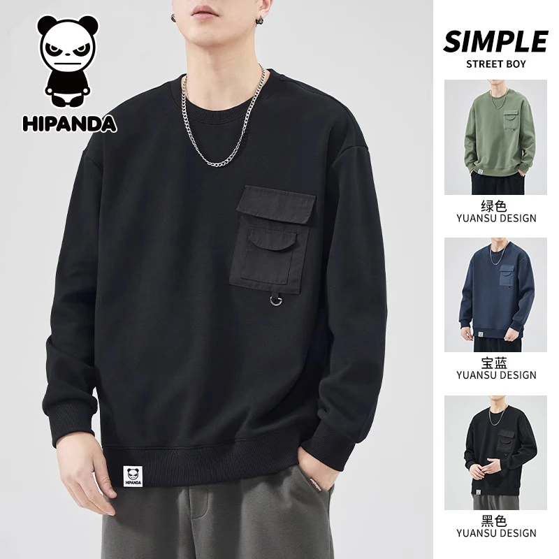 HiPanda你好熊猫男士圆领卫衣秋季潮流痞帅百搭宽松休闲长袖上衣