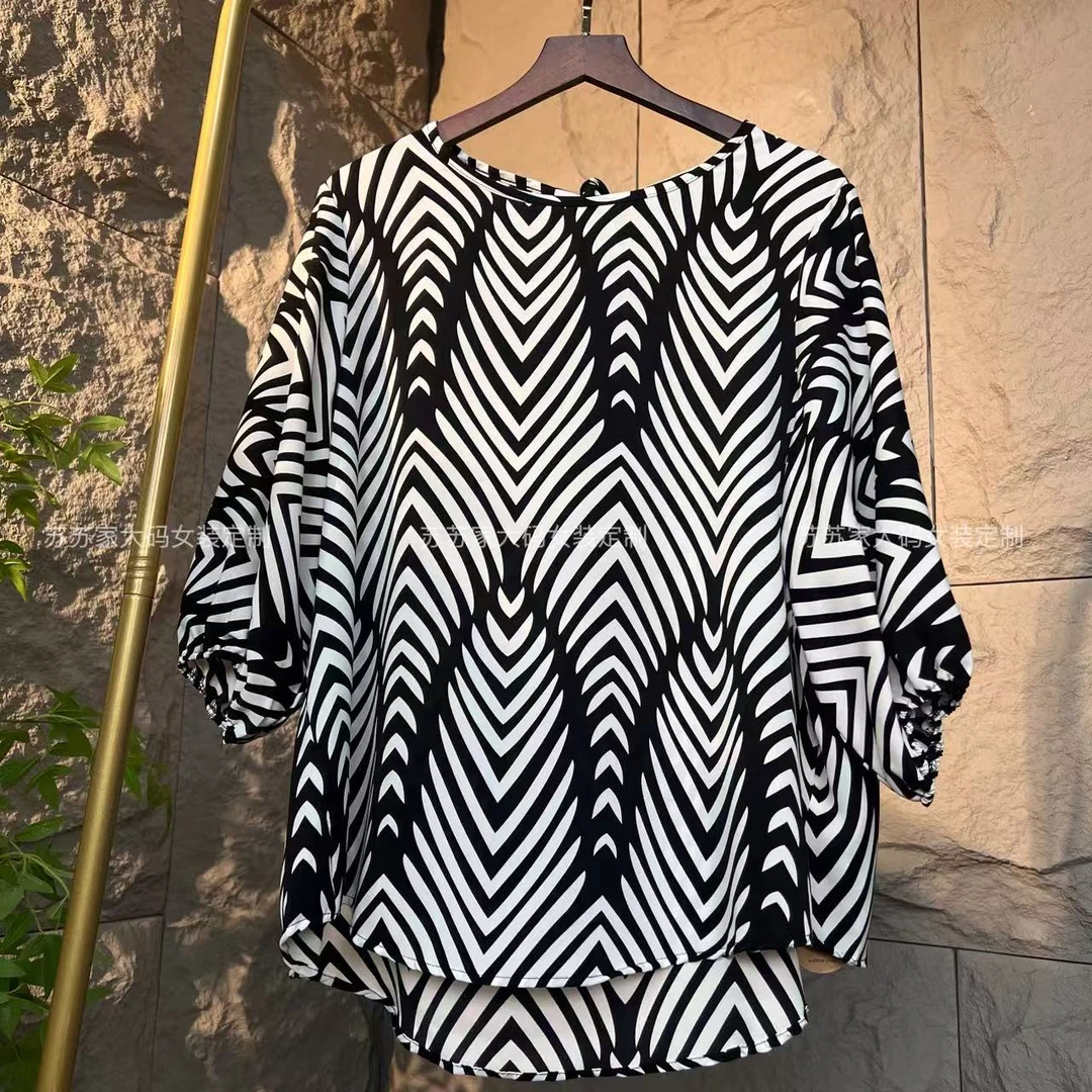 (WY)（女王）209#1672-圆领斑马纹上衣-F/减龄时尚浪漫气质上衣
